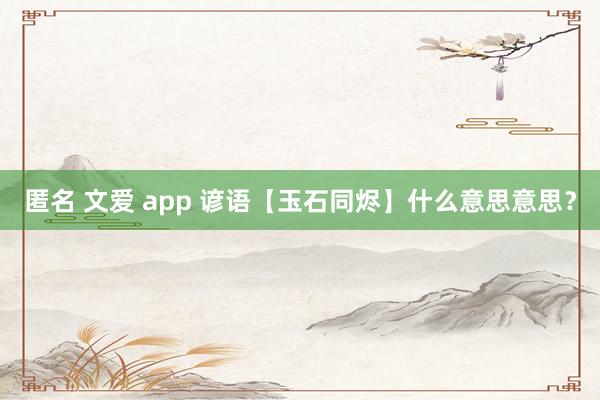 匿名 文爱 app 谚语【玉石同烬】什么意思意思？