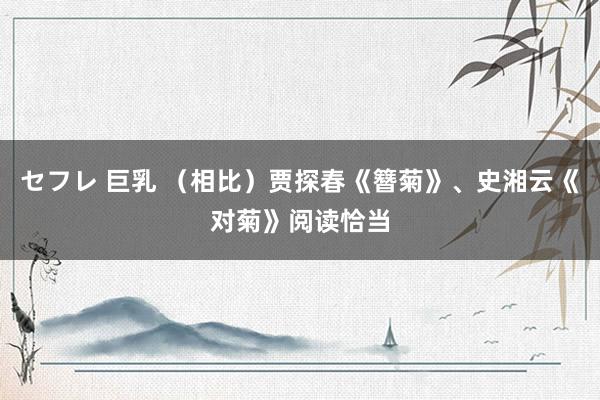 セフレ 巨乳 (相比)贾探春《簪菊》、史湘云《对菊》阅读恰当
